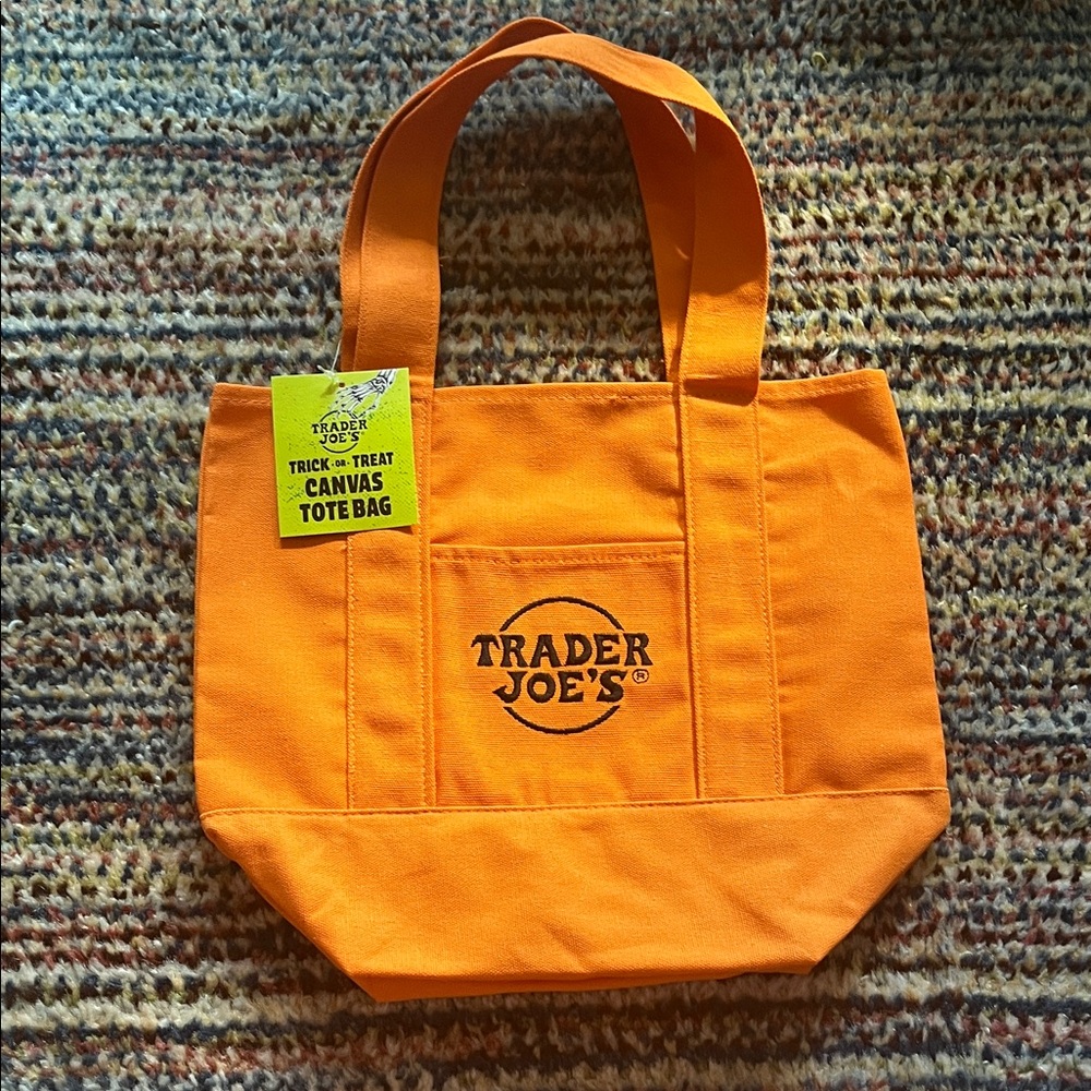 Trader Joe's Halloween Orange Canvas Mini Tote Bag